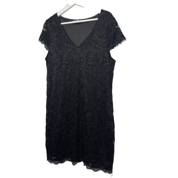 Daisy Fuentes Women’s Large Black Lace Sheath Dress Short Sleeve V Neck - Picture 5 of 10